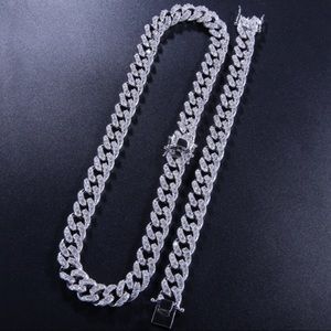 Cuban Link Chain & Bracelet Set White Gold